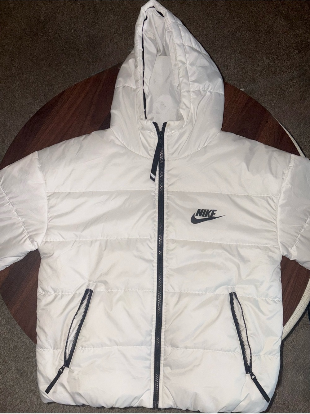 Nike White Puffer Jacket with Hood